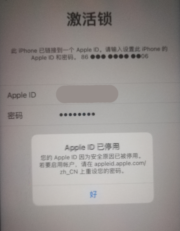 文成苹果手机维修分享iPhone 12 出现提示“Apple ID 已停用”怎么办 